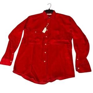 Vintage 80s New Garfinckels Shirt Red Corduroy Button Down Plaid Cuffs Size L